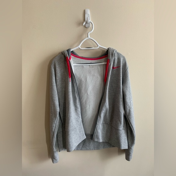 Grey Nike Dry-Fit Zip up Hoodie with Pink Details - Picture 1 of 4